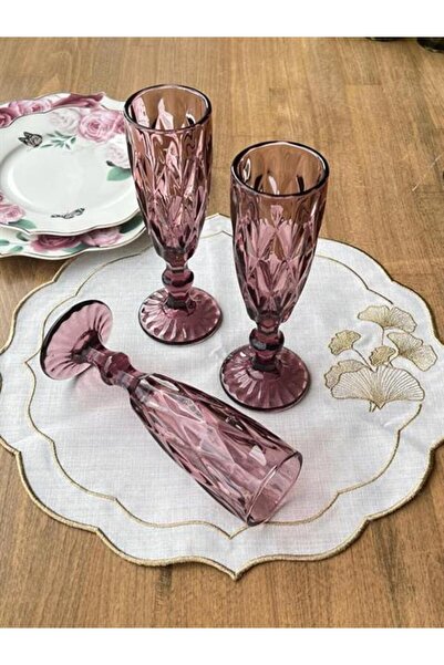 ROSSEV Crystal Glass Flute Goblet Plum Set of 6
