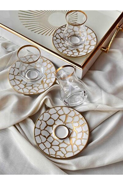 ROSSEV Larisa Beyaz Nev Çay Seti 6 Kişilik 12 Parça