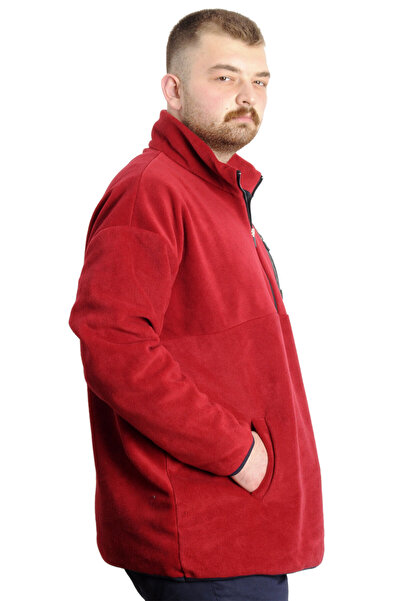 ModeXL Mode XL Large Size Men's Sweat Half Zipper Garnished Fleece 23552 Claret Red