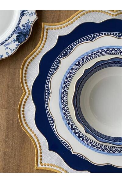 ROSSEV Σετ 6 χρυσών πιάτων και χαρτοπετσέτας σκαλιστό