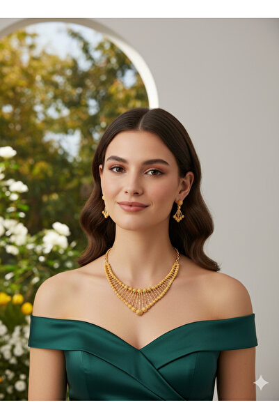 TAKİŞKO 22 AYAR ALTIN KAPLAMA KOLYE KÜPE DÜĞÜN SETİ