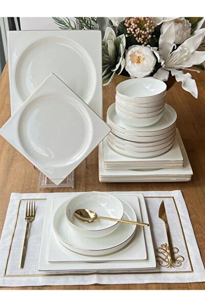 ROSSEV Yemek Takımı Modern Kare 24 Parça 6 Kişilik