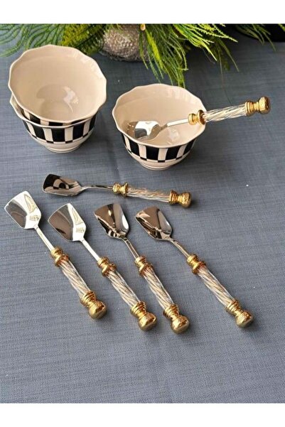 ROY KING Glass Handle Gold Ice Cream Spoon Set of 6