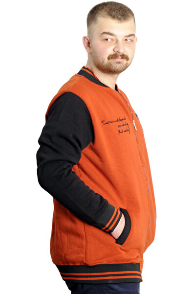 ModeXL Mode XL Plus Size Ανδρικά Πανεπιστημιακά Παλτό Μπουφάν με στάμπα 23631 Κανέλα