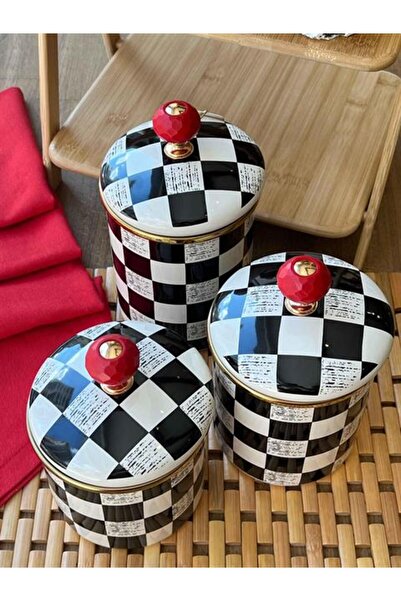 ROSSEV 3-Piece Checkerboard Enamel Jar Set