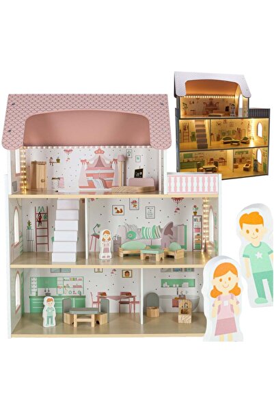 indiggo Wooden Dollhouse - SweetDollHouse - with LED Lighting, Height 70.5 Cm, ​​Sweet Pink