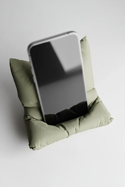 OEM Phone holder, modern design, pillow shape, plastic, 3D printed, dark green