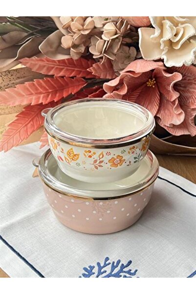 ROSSEV Enamel Gathered Polka Dot 2-Piece Storage Container