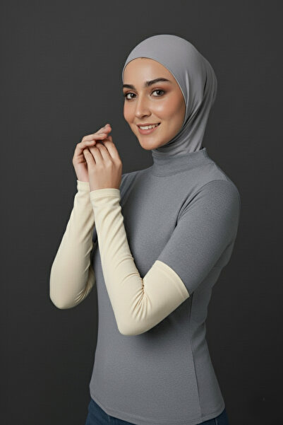 Sonbaharmoda Women's Hijab Combed Cotton Prayer Sleeve Plain 1 Pair Ecru