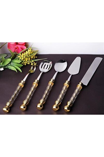 ROSSEV Serving Spoon Set with Glass Handle 5 Pieces