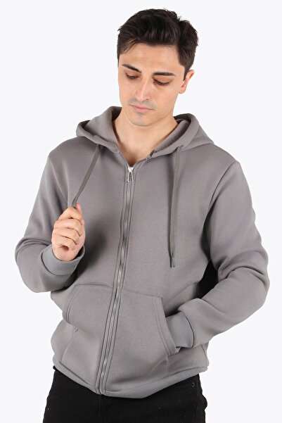 Mckanzie 5487 Zippered Hooded Kangaroo Pocket 3 Thread Ribbed Sweat