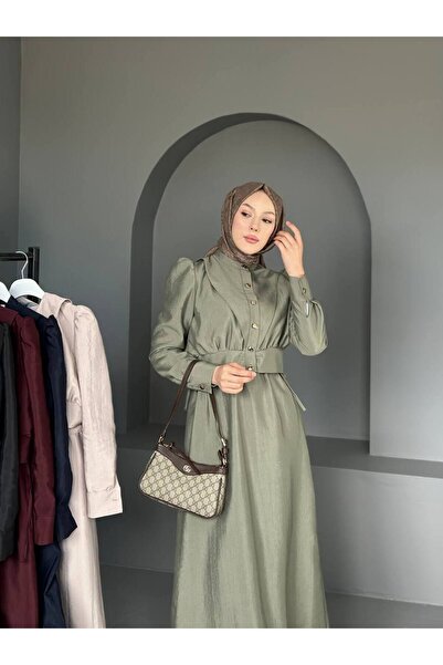 comstar Women's Gathered Balloon Sleeve Button Long Dress