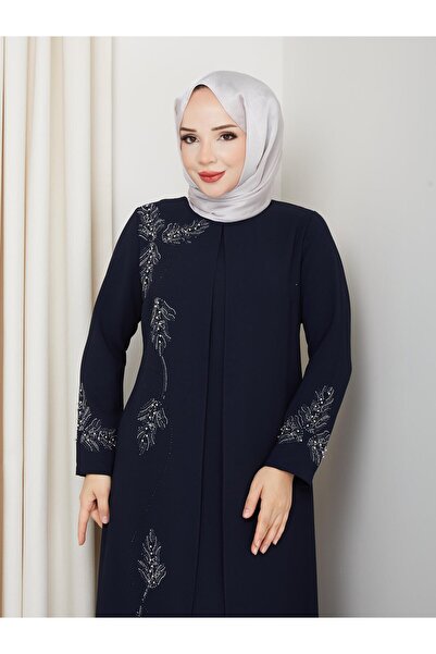 ESLEMNUR Büyük Beden Yaprak Taşlı Anne Elbisesi En7008