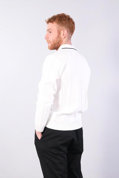 Mckanzie 3005 Collar Zippered Striped Shirt Collar Sweater