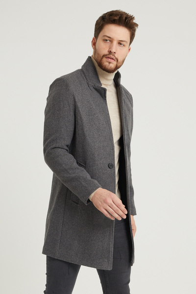 MODAMESTO Ανδρικό γιακά παλτό Anthracite Slim Fit Stand