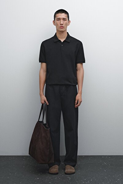 Massimo Dutti Mikro dokulu ve pamuklu polo yaka t-shirt