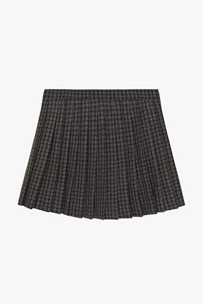 Quzu Pleated Plaid Mini Skirt Brown