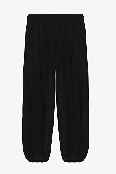Quzu Elastic Waist Pleated Baggy Trousers Black