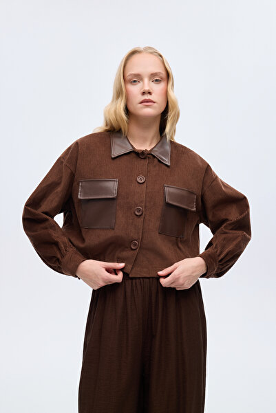 Quzu Leather Trimmed Velvet Jacket Brown