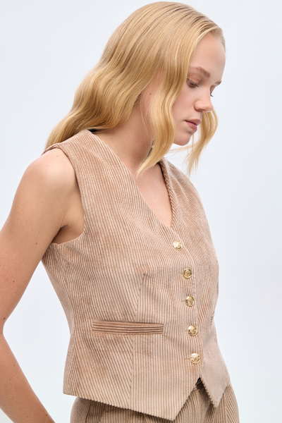 Quzu V-Neck Velvet Vest Camel