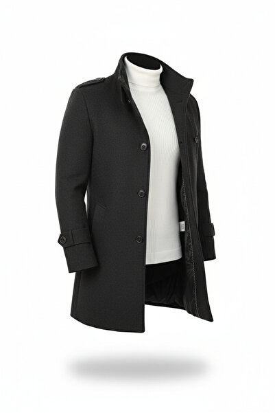 Mero Life Ανδρικό παλτό μακρύ κασετίνι σε χρώμα ανθρακί με λεπτή εφαρμογή