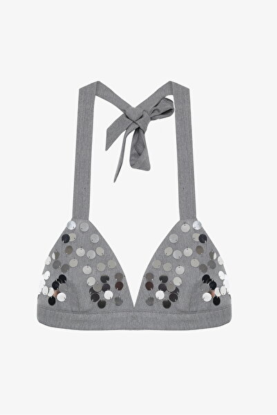 Quzu Μπλούζα με παγιέτες κεντημένη γκρι