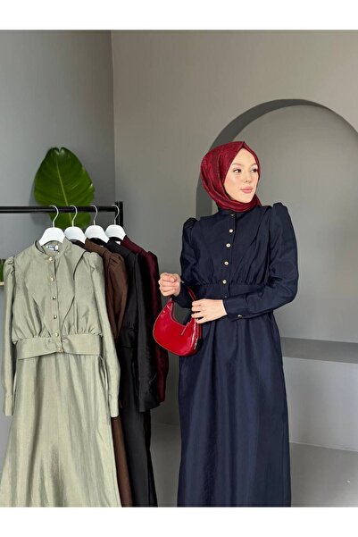 comstar Women's Gathered Balloon Sleeve Button Long Dress