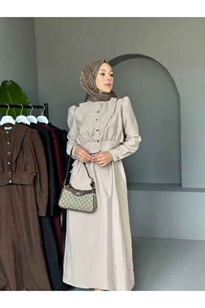 comstar Women's Gathered Balloon Sleeve Button Long Dress