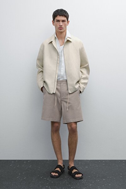 Massimo Dutti Pamuklu keten yarı jogger bermuda şort