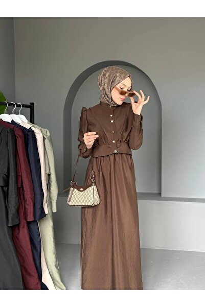 comstar Women's Gathered Balloon Sleeve Button Long Dress