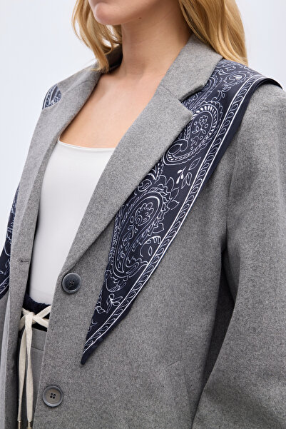 Quzu Oversize Cashmere Coat with Scarf Anthracite