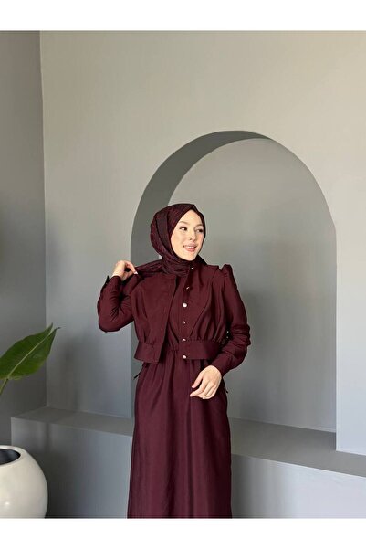 comstar Women's Gathered Balloon Sleeve Button Long Dress