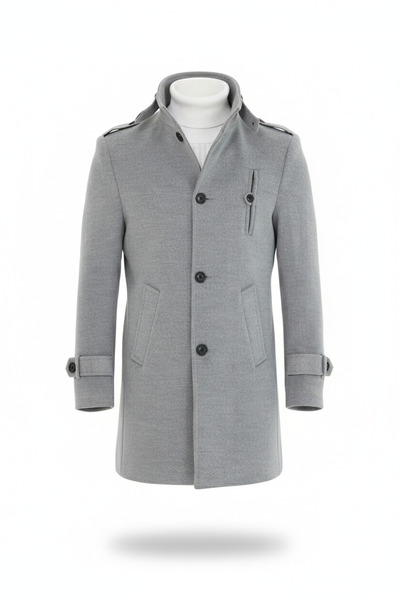 Mero Life Pánský světle šedý kabát Slim Fit s dlouhým lemem