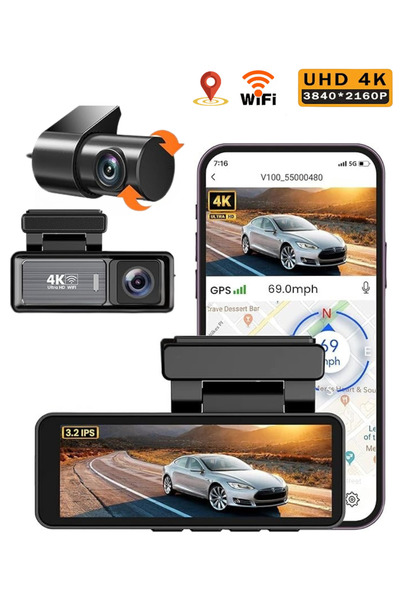 QOVU Cameră DVR S5 Dubla, 4K Fata, 1080P Interior Spate, GPS și WiFi incluse,...
