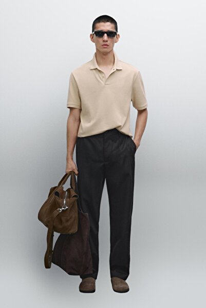 Massimo Dutti Mikro dokulu ve pamuklu polo yaka t-shirt