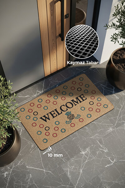KARMAT مرحبًا، حلقات ملونة، ممسحة أمام الباب منقوشة، ممسحة ديكور، ممسحة للهدية، ممسحة