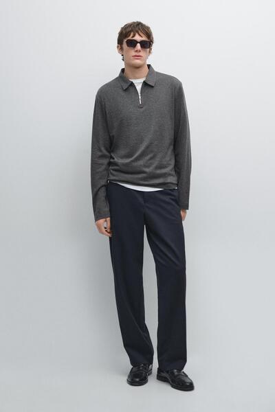 Massimo Dutti Yakası fermuarlı uzun kollu polo yaka t-shirt