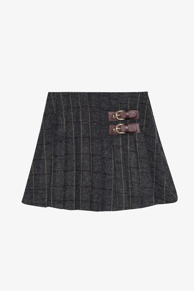 Quzu Міні-спідниця з риб'ячим хвостом, з пряжкою та складками, антрацит