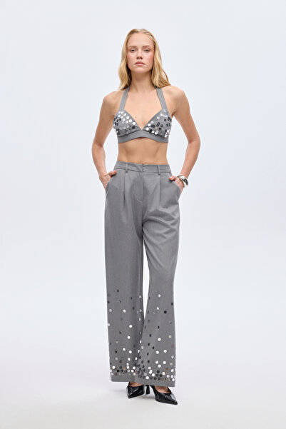 Quzu Брюки-палаццо з паєтками, сірі