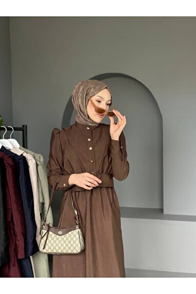 comstar Women's Gathered Balloon Sleeve Button Long Dress