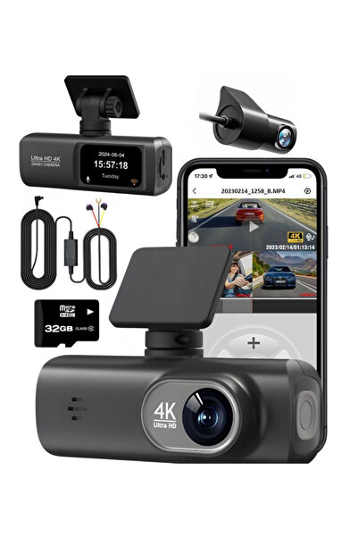 QOVU 4K Front 1080P Interior DVR Dash Cam, 32GB Card and Parking Kit included...