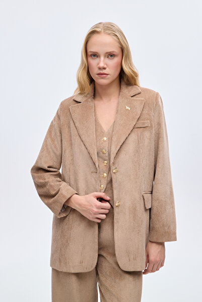 Quzu Βελούδινο μπλέιζερ με αξεσουάρ καμηλό χρώμα