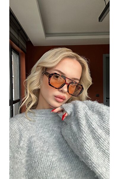 Angel Eyes Rectangular Design Leopard Frame Orange Glass Women Sunglasses Vehla