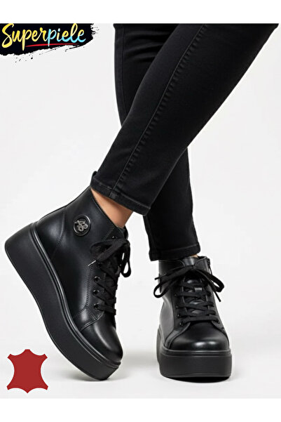 ANGEL BLUE GUNDA Γυναικείες casual δερμάτινες μπότες με παχιά σόλα 5,5 cm