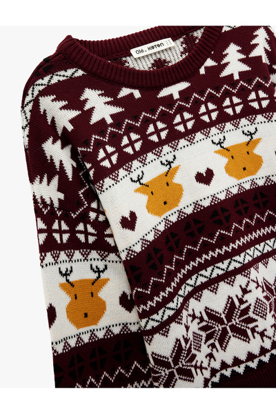 Koton Дълъг ръкав, велосипедна яка, жакардов плетен коледен пуловер