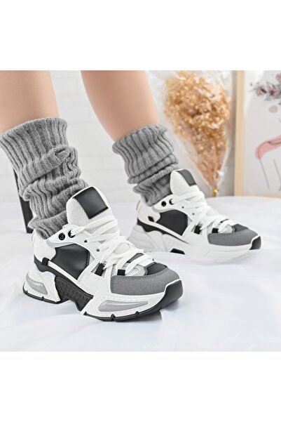 Tmall Pantofi sport pentru femei, cu inserții de plasă, D1388, albi și negri