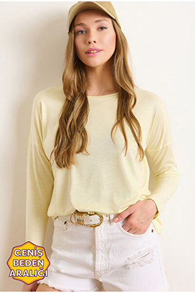 Olalook Γυναικεία κίτρινη μπλούζα με λαιμόκοψη με νυχτερίδα βισκόζη BLZ-19002588