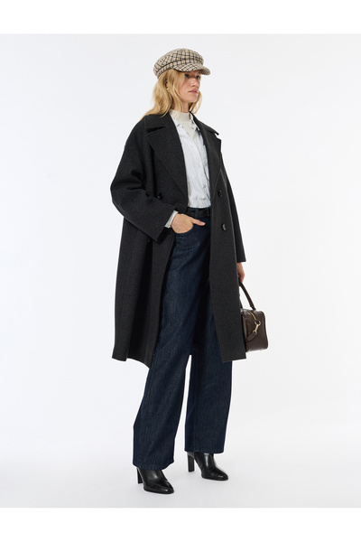 Koton oversized Παλτό Κασετίνα Εξαιρετικά Μακρύ με διπλό πέτο Κουμπιά