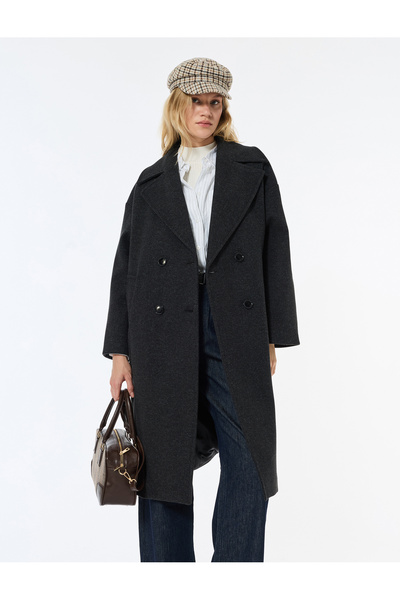 Koton oversized Παλτό Κασετίνα Εξαιρετικά Μακρύ με διπλό πέτο Κουμπιά