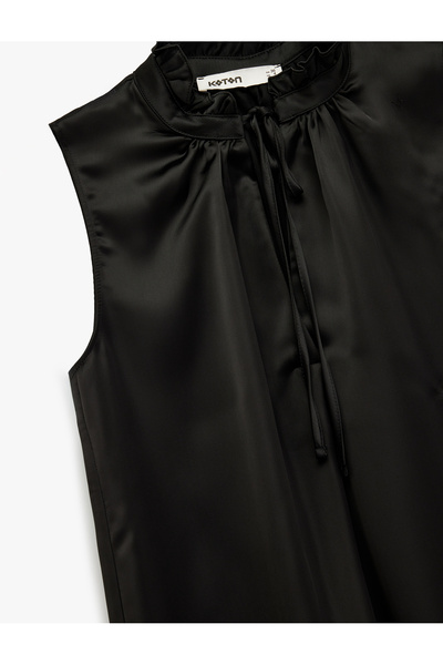 Koton Tie-Up Detailed Vertical Ruffle Collar Sleeveless Shirt